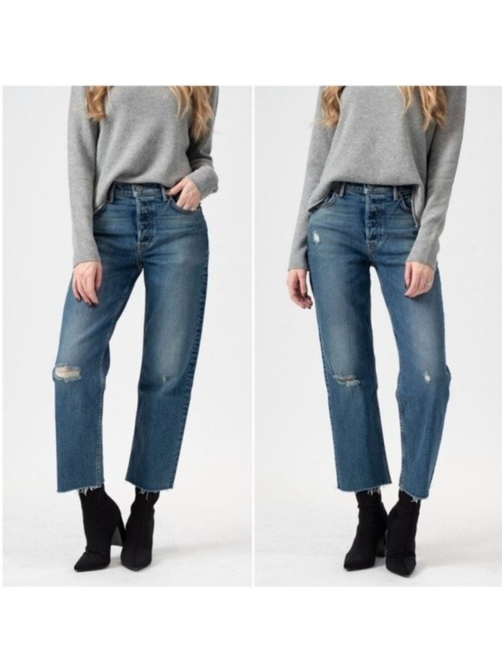 Grlfrnd Jeans Women's 26 Blue Denim Helena in Sixpence Frayed Straight Mid-Rise